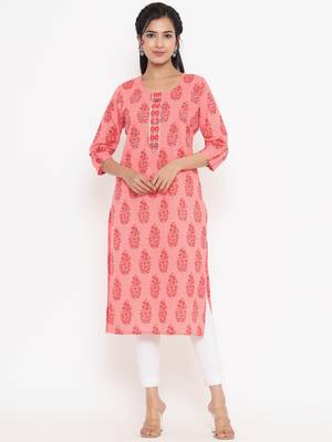 Peach printed cotton kurtas-and-kurtis 1