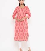 Peach printed cotton kurtas-and-kurtis