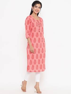 Peach printed cotton kurtas-and-kurtis 2