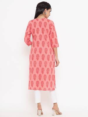 Peach printed cotton kurtas-and-kurtis 3