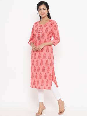 Peach printed cotton kurtas-and-kurtis 4