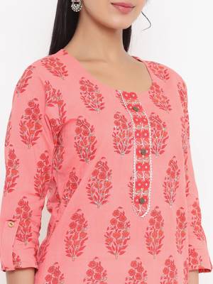 Peach printed cotton kurtas-and-kurtis 5