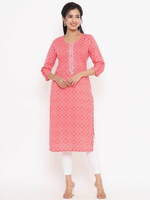 Peach printed cotton kurtas-and-kurtis 1