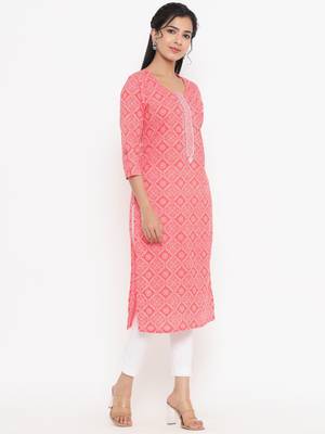 Peach printed cotton kurtas-and-kurtis 2