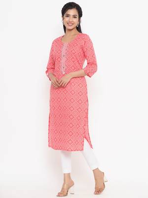 Peach printed cotton kurtas-and-kurtis 4