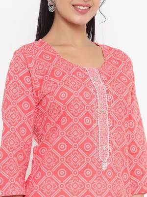 Peach printed cotton kurtas-and-kurtis 5