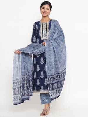 Blue printed cotton ethnic-kurtis 1