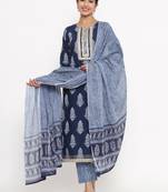Blue printed cotton ethnic-kurtis