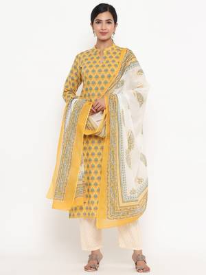 Yellow printed cotton ethnic-kurtis 1
