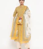 Yellow printed cotton ethnic-kurtis