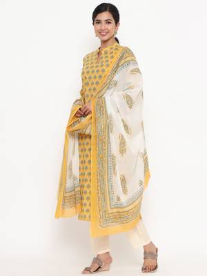 Yellow printed cotton ethnic-kurtis 2