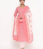 Peach printed cotton ethnic-kurtis