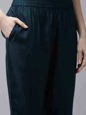 Teal-blue plain rayon ethnic-kurtis 5