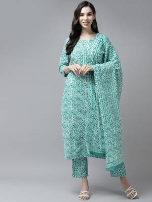 Sea-green printed cotton ethnic-kurtis 1