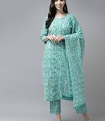 Sea-green printed cotton ethnic-kurtis