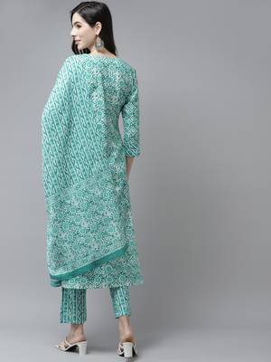 Sea-green printed cotton ethnic-kurtis 3