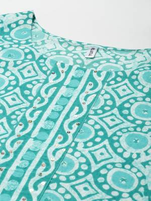 Sea-green printed cotton ethnic-kurtis 4