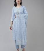 Turquoise printed cotton ethnic-kurtis