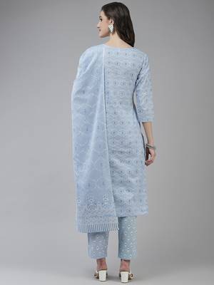 Turquoise printed cotton ethnic-kurtis 3
