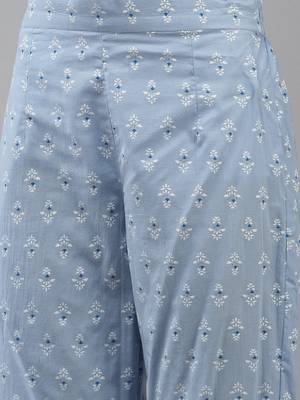 Turquoise printed cotton ethnic-kurtis 5