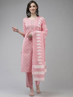 Peach printed cotton ethnic-kurtis 1