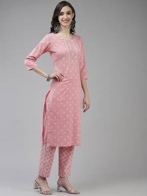 Peach printed cotton ethnic-kurtis 2