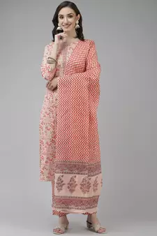 Pink printed cotton ethnic-kurtis