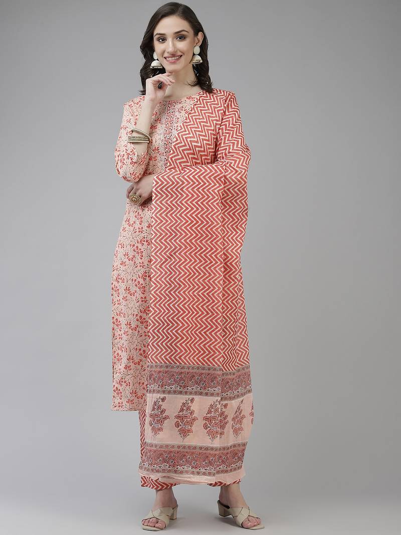 Pink printed cotton ethnic-kurtis