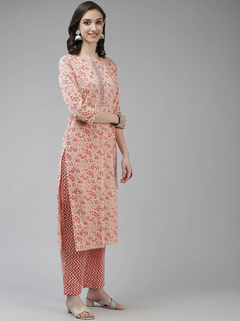 Pink printed cotton ethnic-kurtis