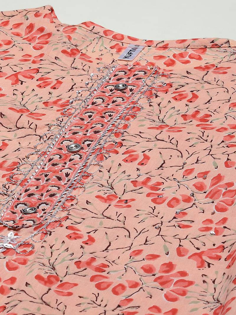 Pink printed cotton ethnic-kurtis