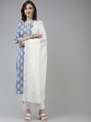 Turquoise printed cotton ethnic-kurtis 1