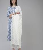 Turquoise printed cotton ethnic-kurtis