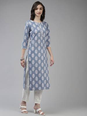 Turquoise printed cotton ethnic-kurtis 2