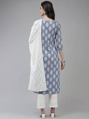 Turquoise printed cotton ethnic-kurtis 3