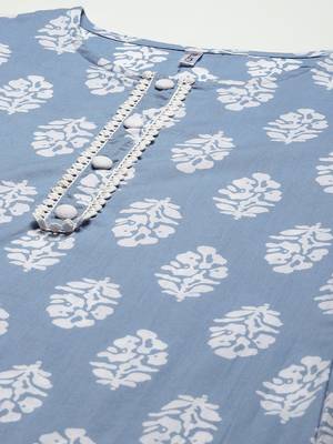 Turquoise printed cotton ethnic-kurtis 4