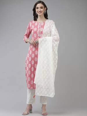 Pink printed cotton ethnic-kurtis 1