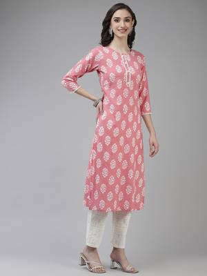 Pink printed cotton ethnic-kurtis 2