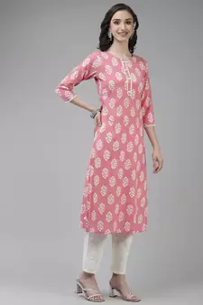 Pink printed cotton ethnic-kurtis
