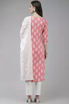 Pink printed cotton ethnic-kurtis