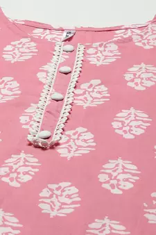 Pink printed cotton ethnic-kurtis