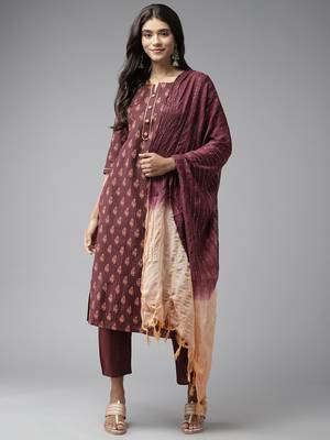 Brown printed cotton ethnic-kurtis 1