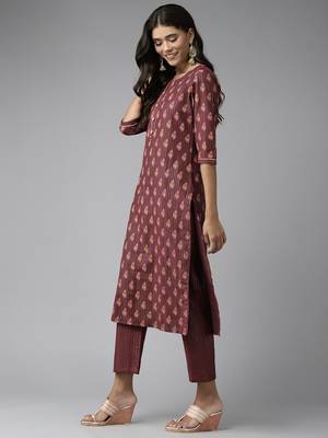 Brown printed cotton ethnic-kurtis 2
