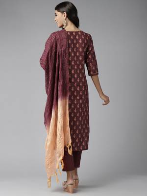 Brown printed cotton ethnic-kurtis 3