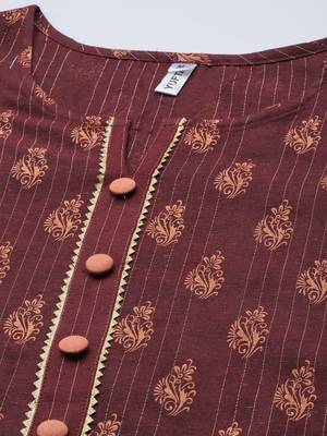 Brown printed cotton ethnic-kurtis 4