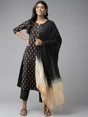 Black printed cotton ethnic-kurtis 1