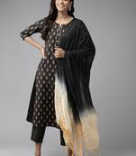Black printed cotton ethnic-kurtis