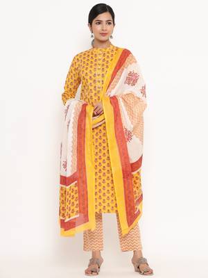 Yellow printed cotton ethnic-kurtis 1