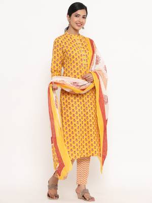Yellow printed cotton ethnic-kurtis 2