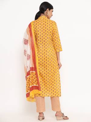 Yellow printed cotton ethnic-kurtis 3