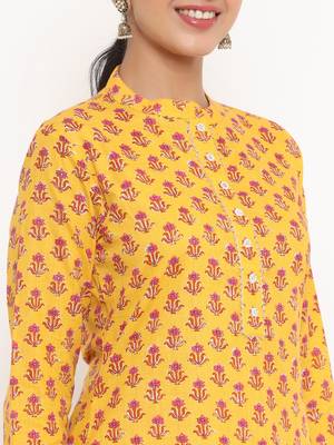 Yellow printed cotton ethnic-kurtis 5